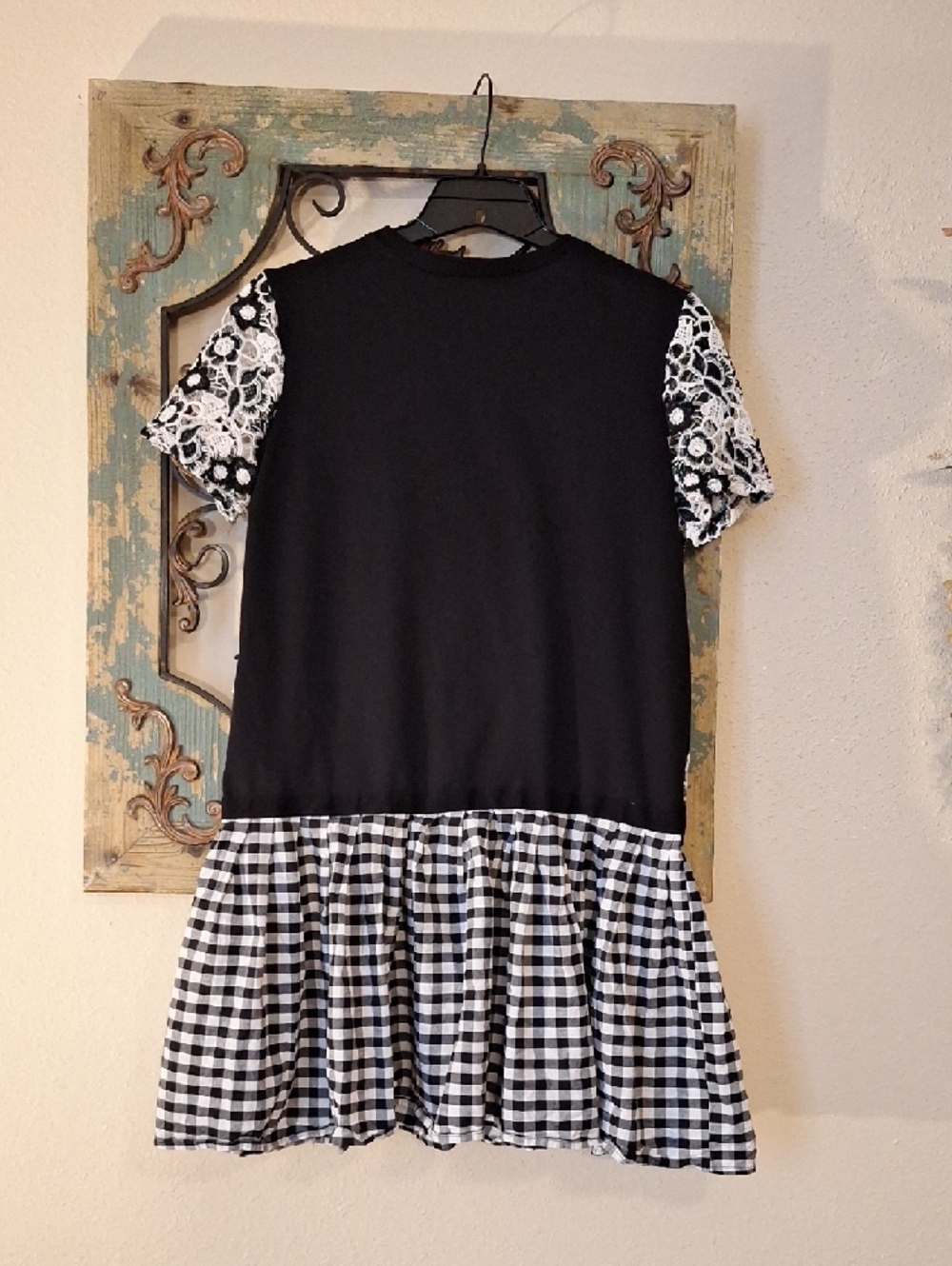 Zara Black & White Lace Mix Gingham Pleated Mini Dress. NWOT Size Small - Picture 9 of 12